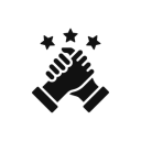 Hands clasping with three stars above.